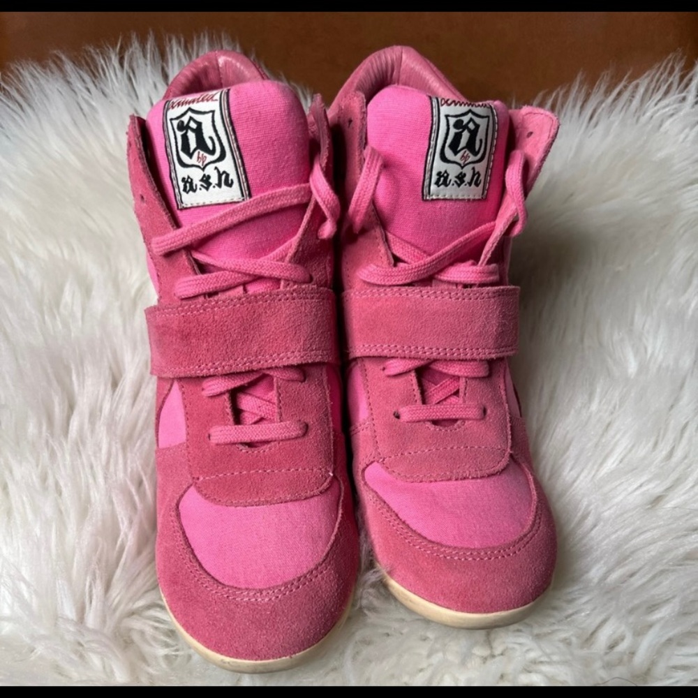Ash Bowie Suede Canvas Wedge Sneaker Shocking Pink
